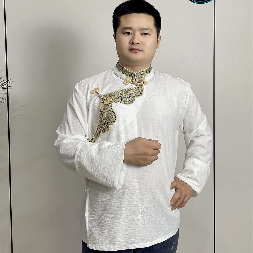 Himalayan Qinghai-Tibet Plateau People Wear Tibetan Clothing Men Ethnic Cotton Linen Shirt Guozhuang Skirt Top Man Coat