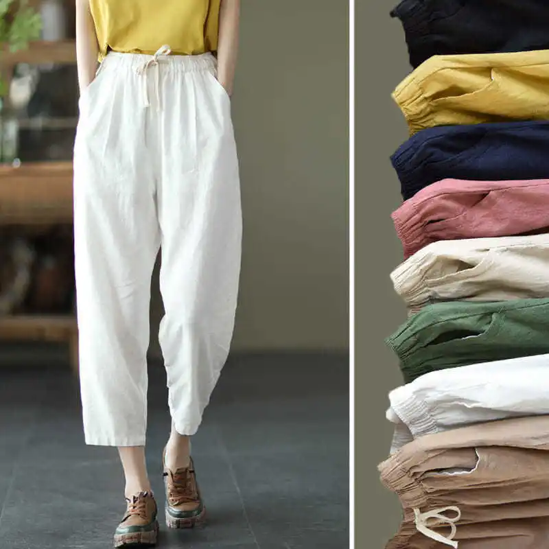 

2023 Women's Pants High Waist Harem Straight Trousers New Cargo Wide Loose Summer Ladies Pant Korean Style Clothes