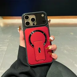 Luxury Folding Magnetic Phone Case with Lens Protector - iPhone 15 Plus (Red)