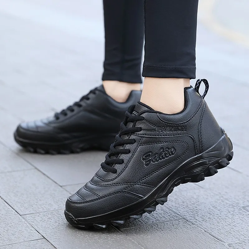 Unisex Non Slip Lace Up Faux Leather Sneakers