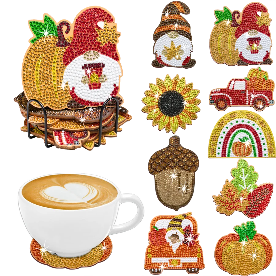 DIY Diamond Handmade artwork Mushroom Butterfly Owl Turkey Pattern Diamond painted coaster kit, holiday gift home kitchen decor