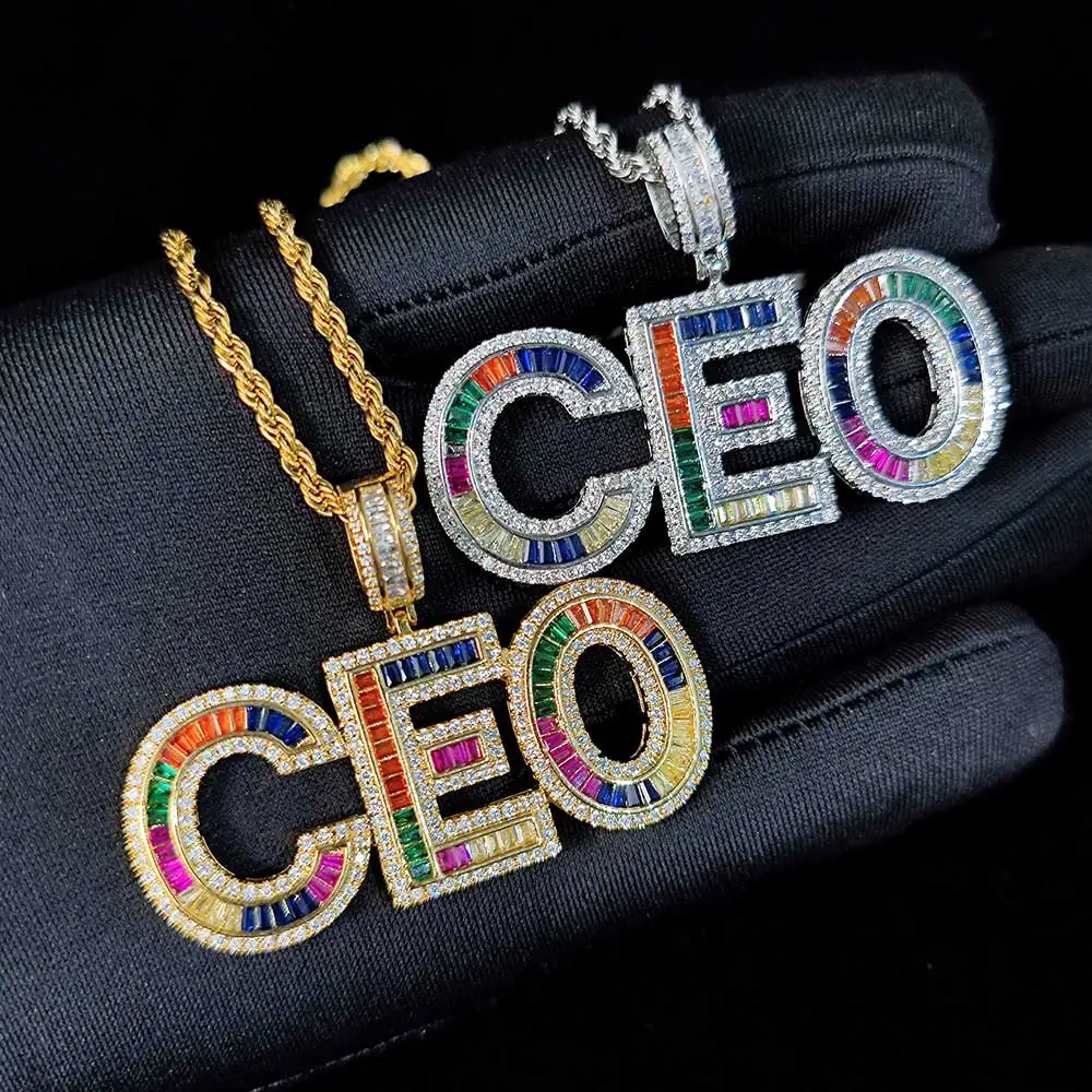 Hip Hop Custom Name Letter Multi Color Necklace Pendant Cubic Zircon Iced Out Men's Jewelry