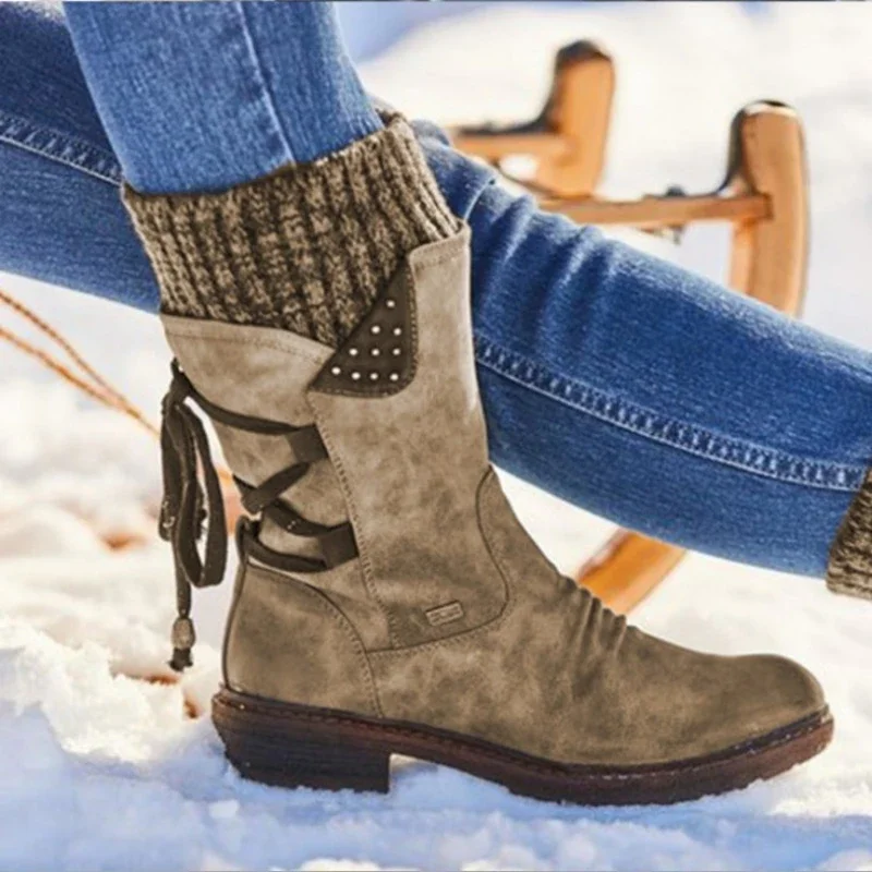 

2023 Women Boots Winter Women's Mid-Calf Boot Ladies Fashion Snow Boots Non-slip Winter Shoes Suede Warm Botas Zapatos De Mujer
