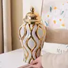 Ceramic Ginger Jar Golden Vase Geometric Pattern Porcelain Storage Tank Ceramic Crafts Ornament Home Decoration Accessories 4