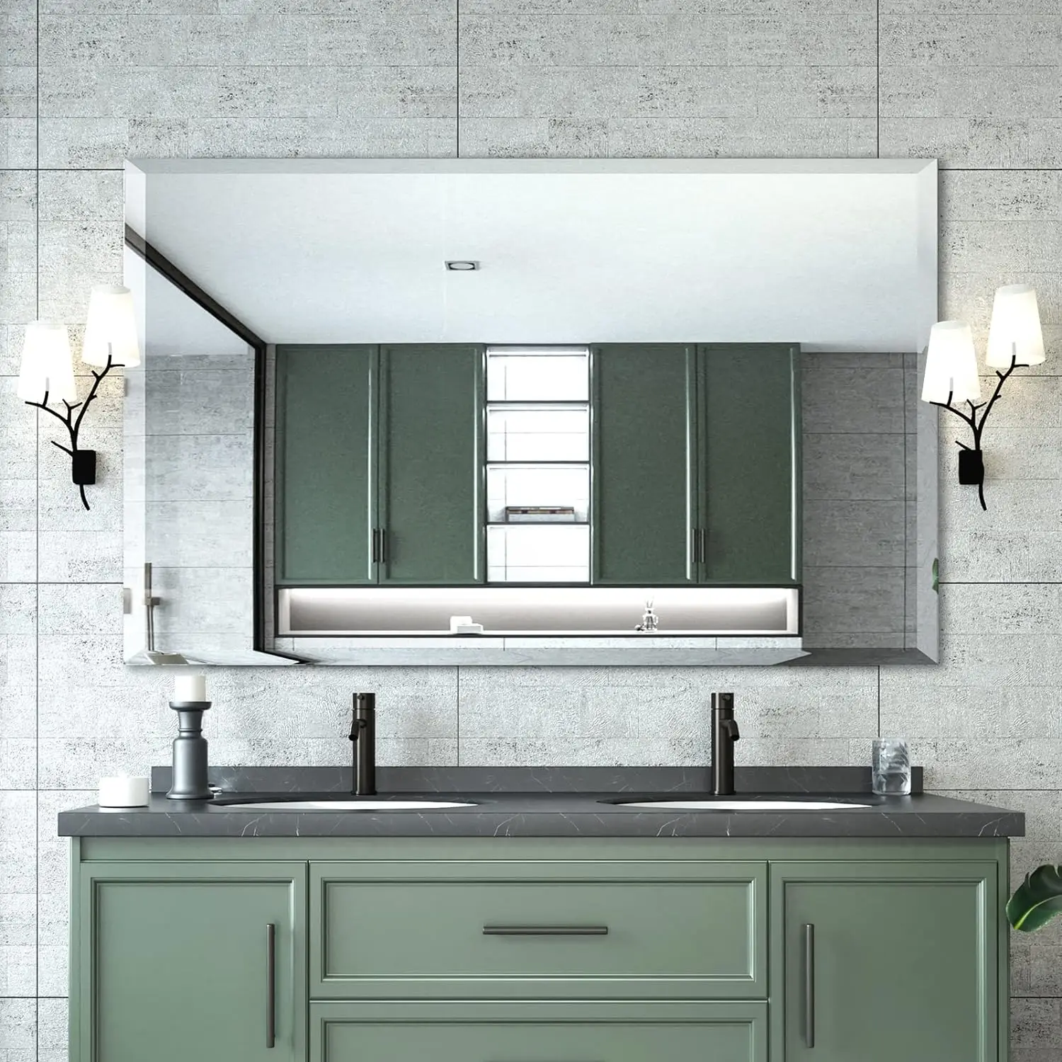 

Beveled Mirror, Bathroom Mirrors 48"x 30",Frameless Rectangle Bathroom Mirror with Beveled Edge,Hangs Horizontally or Vertically