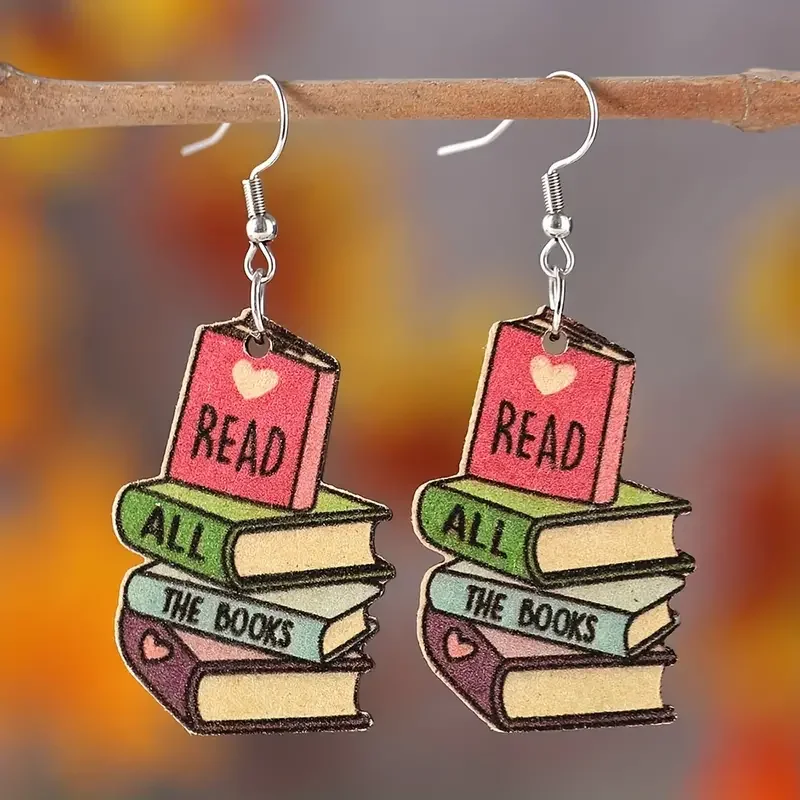 Orecchini A Forma Di Libro Per Insegnanti E Bibliotecari - Orecchini Pendenti In Legno Per Ragazze Amanti Dei Libri