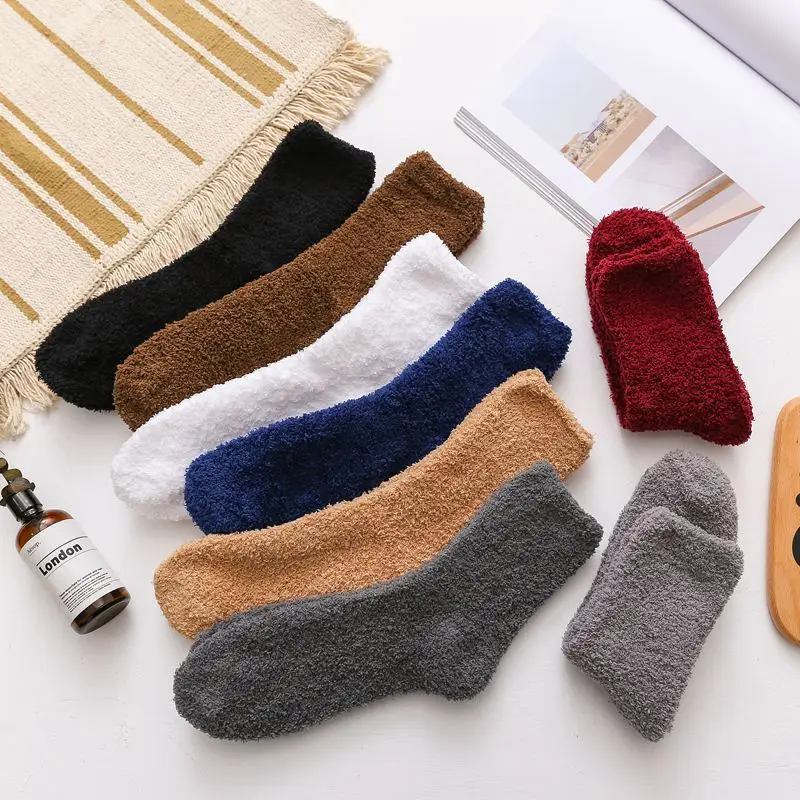 MenWinterWarmFuzzySocksMaleHomeFloorSleepingSocksSolidColors