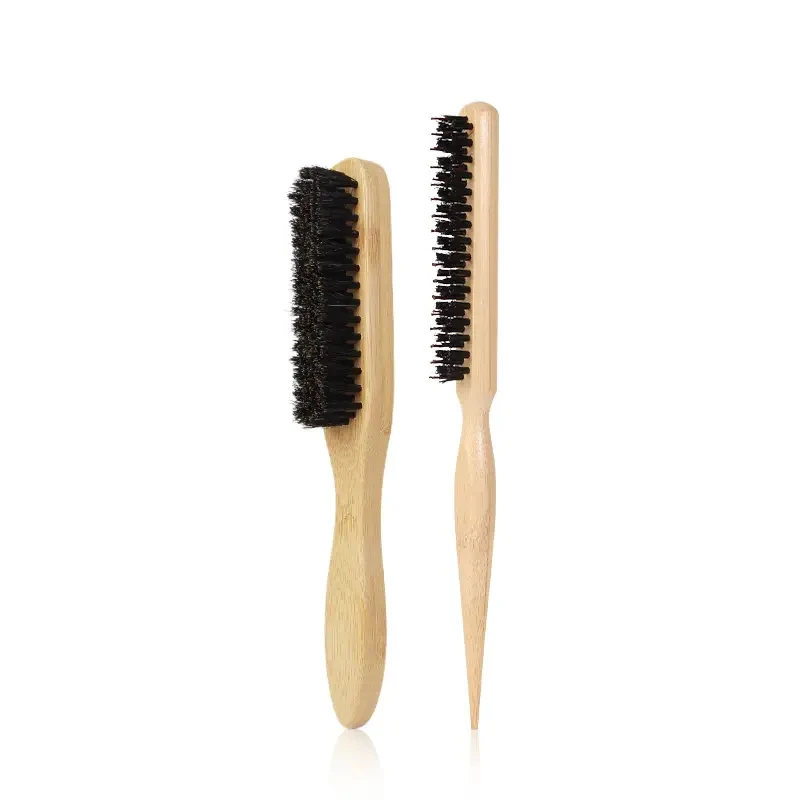 Professional Wooden Handle Hair Brushes with Natural Bristles - Set of 2