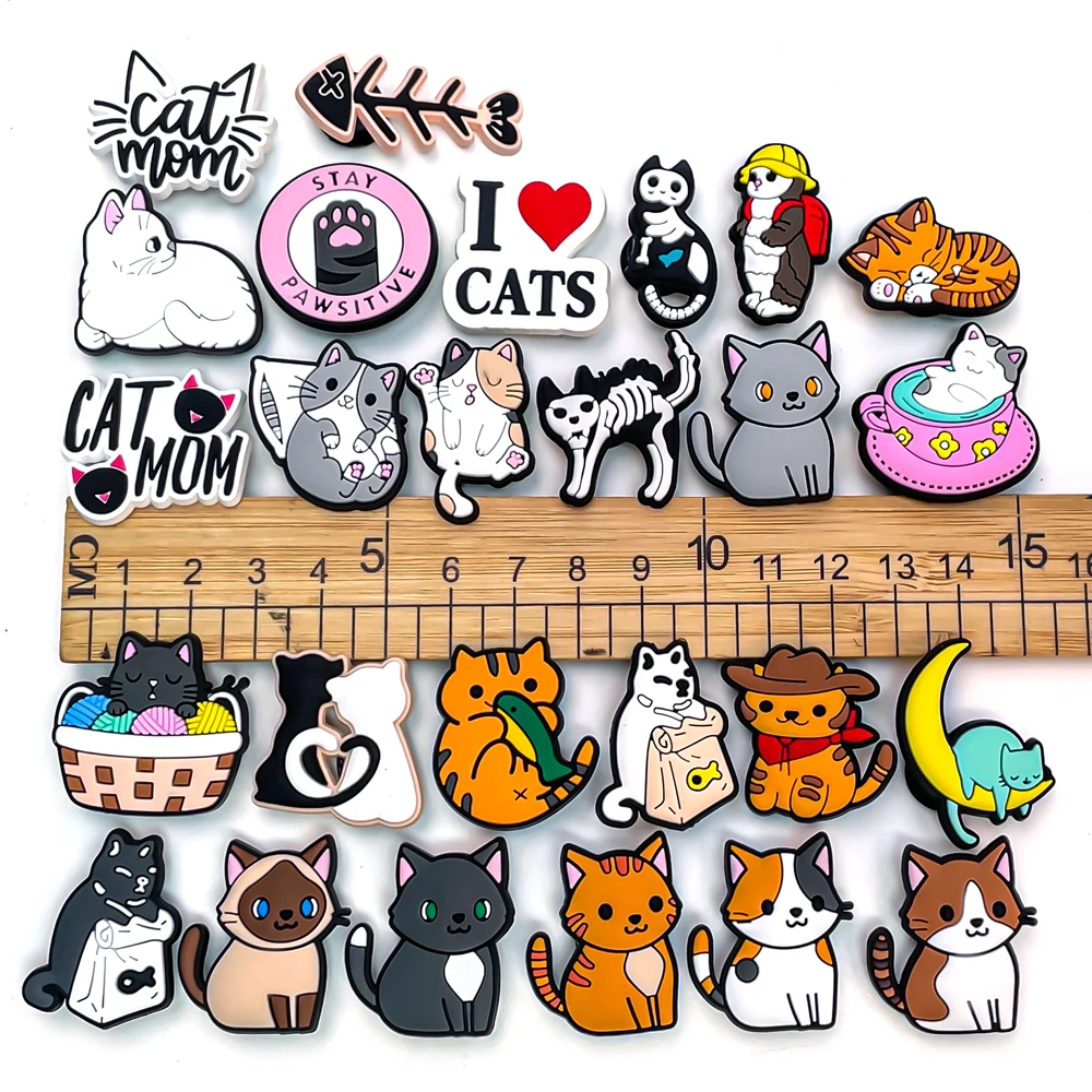 

50pcs PVC Croc Shoe Charms Cats Shoe Decorations Pins for Women Girls CatMom Croc Accessories CatPerson Gibiitz Fit Sandals