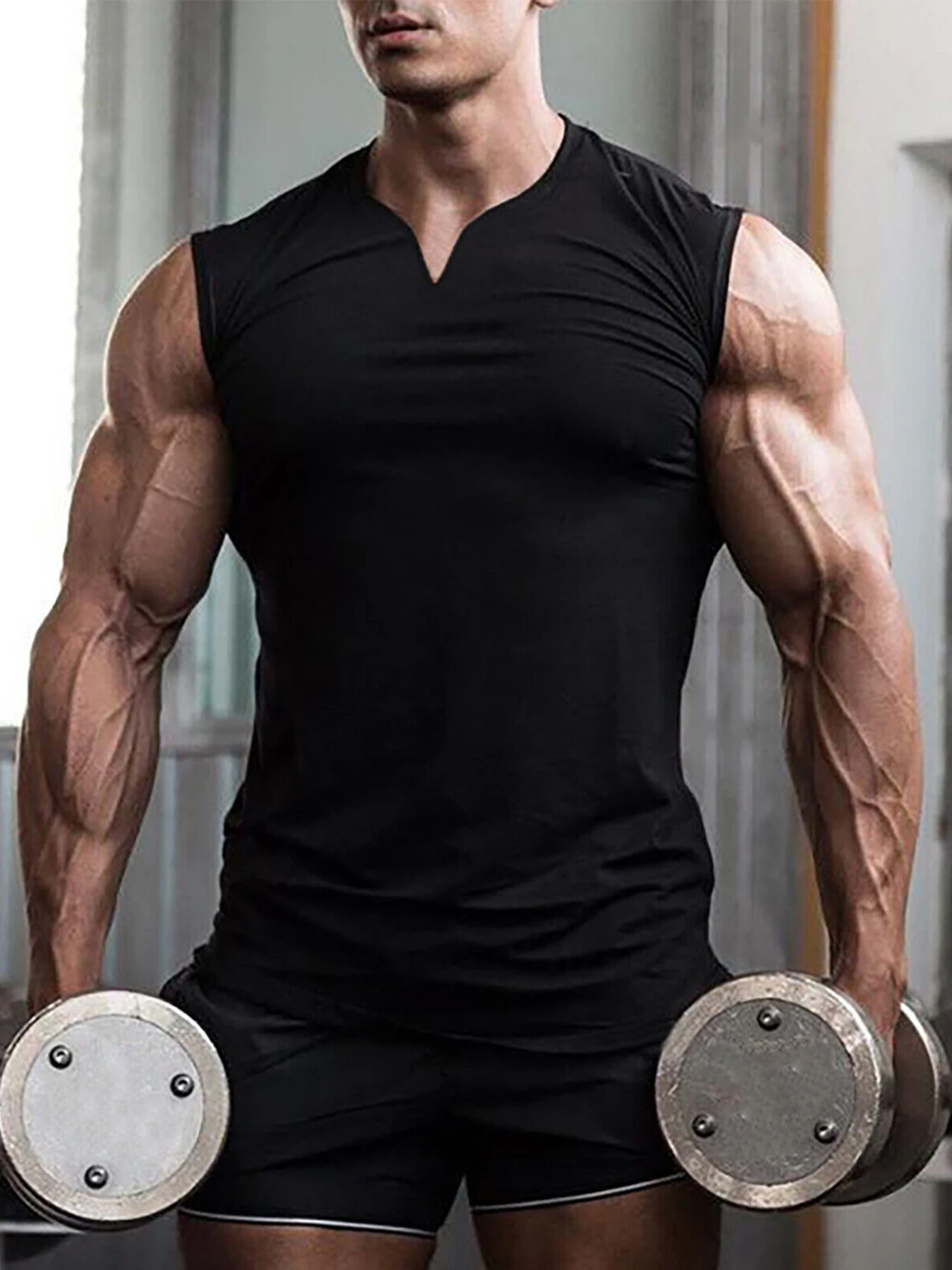 Men's Fitness Vest V-neck Sleeveless Training T-shirt Outdoor Running Casual Sports Vest men sport tees