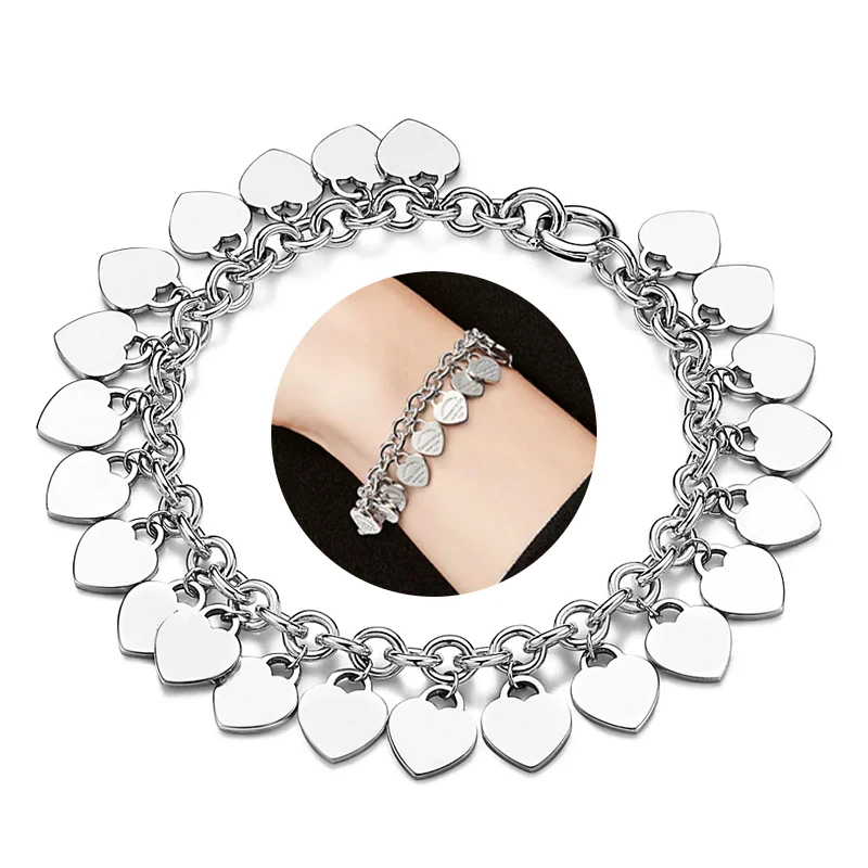 

High luxury Jewelry Chain Multi heart Tags Round Buckle Bracelet 925 sterling silver Brand Jewelry Women For Tif Free shipping
