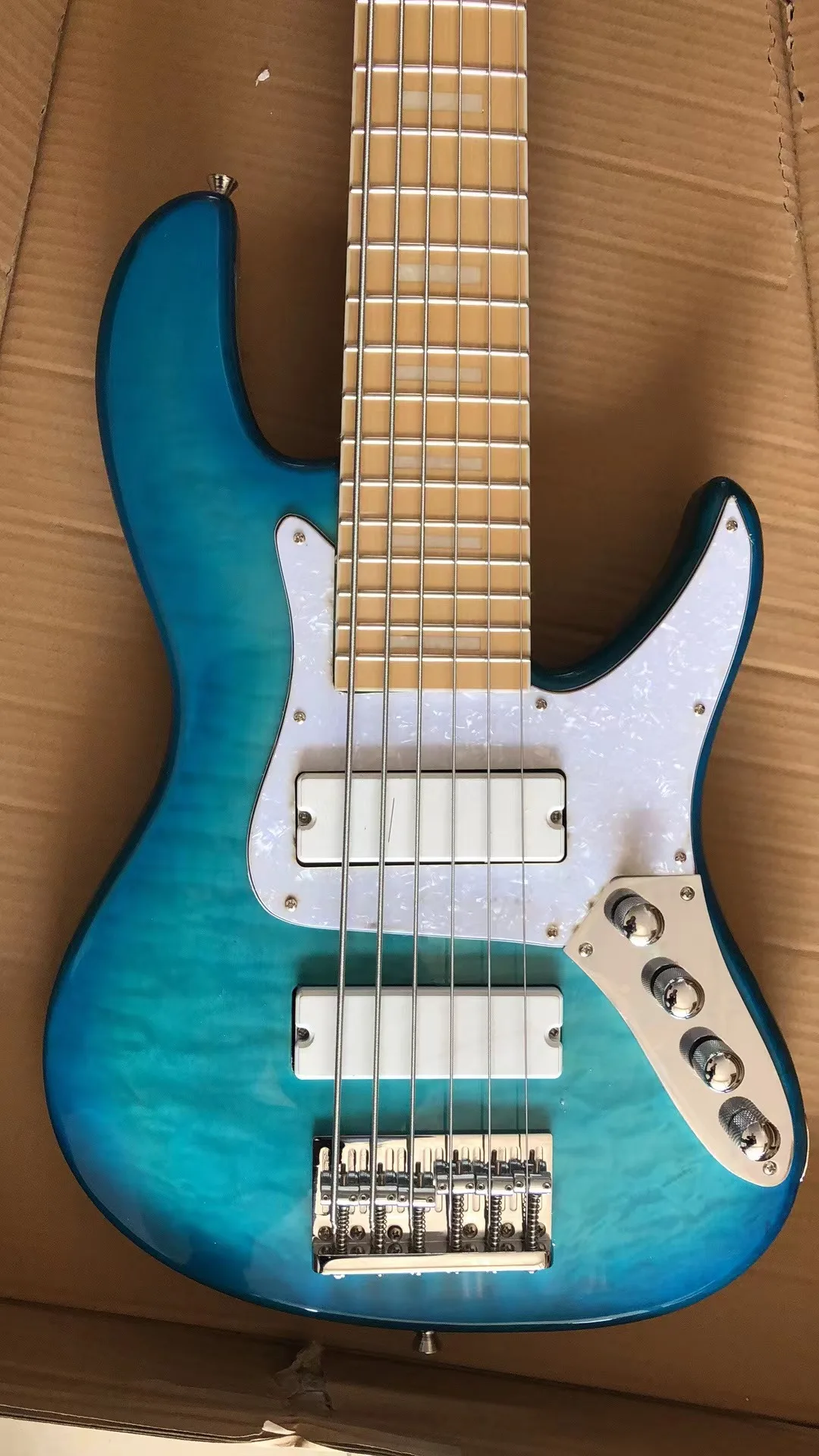 6 String Bass Finish Blue Maple Neck