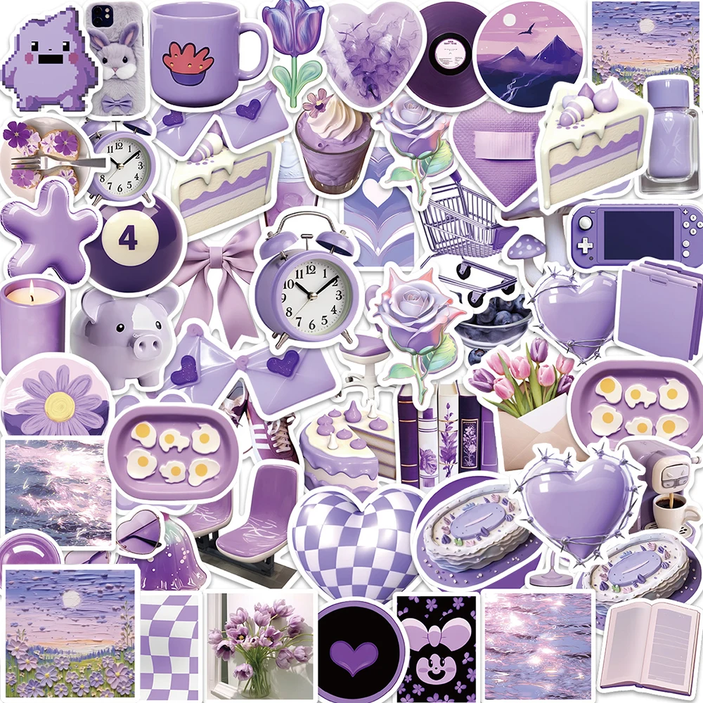 

10/30/56pcs Cute Ins Style Purple Aesthetic Stickers Cartoon Decals DIY Suitcase Laptop Phone Diary Stationery Sticker Kids Toys