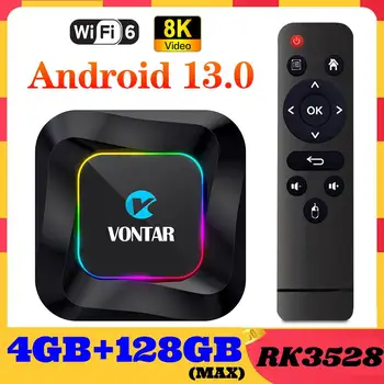 VONTAR RGB 라이트 셋톱 박스, 안드로이드 13 TV 박스, RK3528, 4K 미디어 플레이어, 안드로이드 13.0 TVBOX 쿼드코어, 8K 비디오 HDR10 + BT5.0 와이파이 6, R3