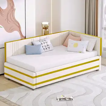 Divano letto imbottito 90*200 letto multifunzionale con rete a doghe tessuto in velluto delicato sulla pelle beige 1