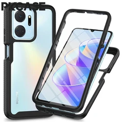 PKCASE 360 Full Coverage Clear Shockproof Armor Protective Case for Honor X7A (Black)