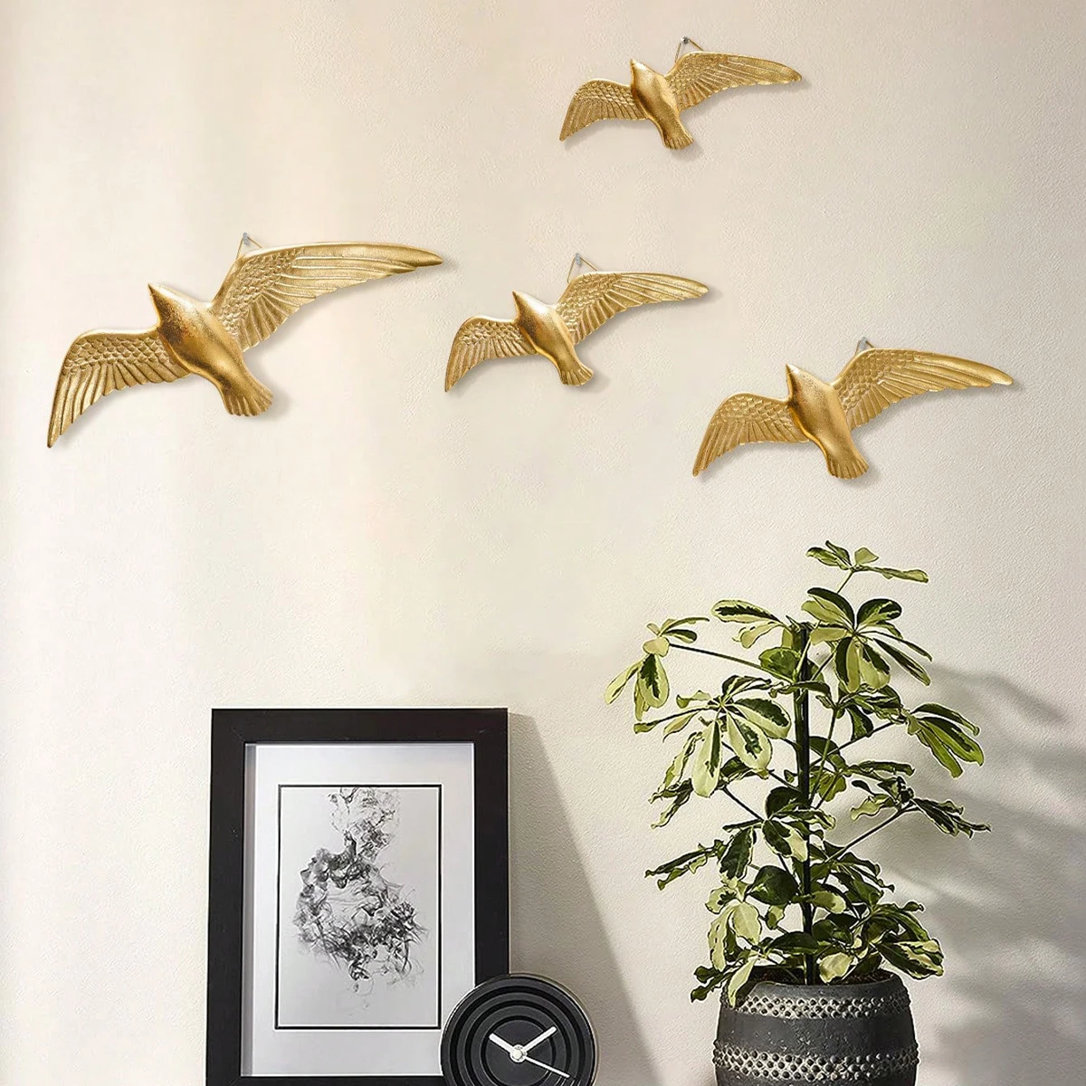 4PC, golden bird shape decorative wall hanging, suitable for living room, study, shop and celebration, party wall decoration