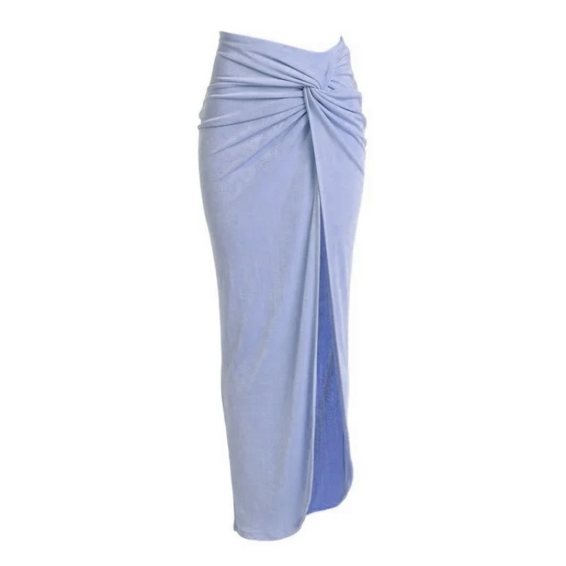 Fashion Sunscreen Bikini Cover Up Women Ruched Design High Waist Side Slit Long Skirts 2025 New Vacation Elegant Chic Beach Wear 1