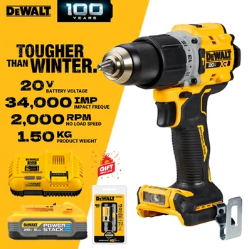 DEWALT 무선 브러시리스 임팩트 드릴 전동 공구, DCD805 해머 드릴/드라이버 키트, 20V 리튬 배터리 포함, DCB1104 DCB118