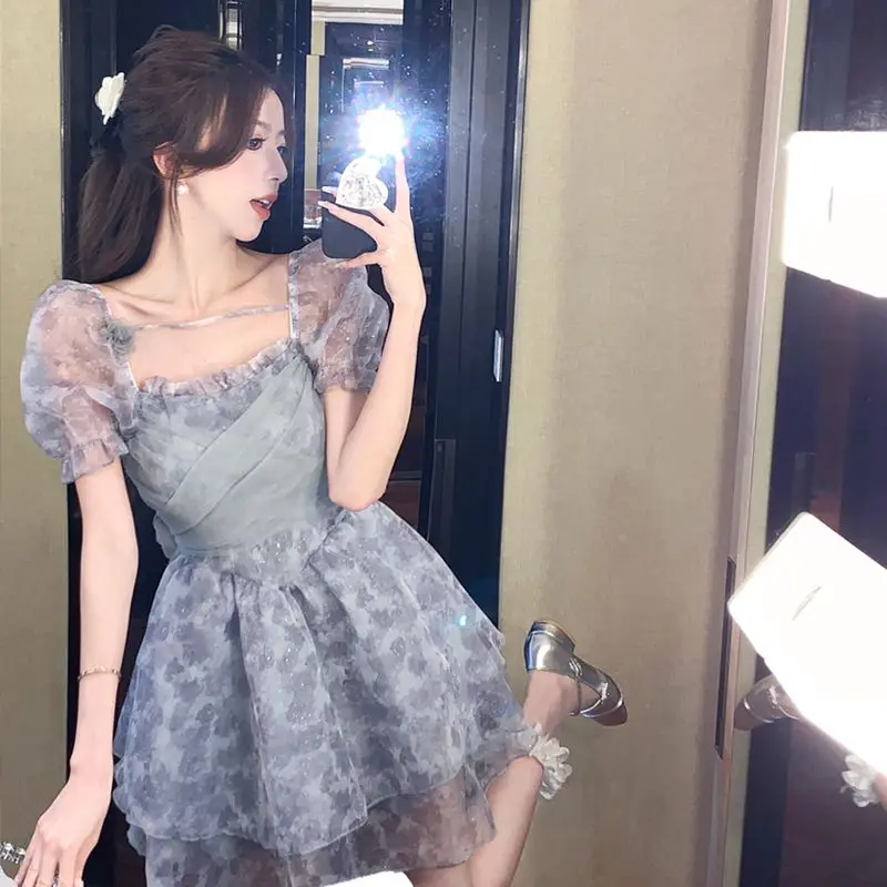 

French Design Sense Niche Sweet First Love Dress, Summer New Open Back Tie Dyed High