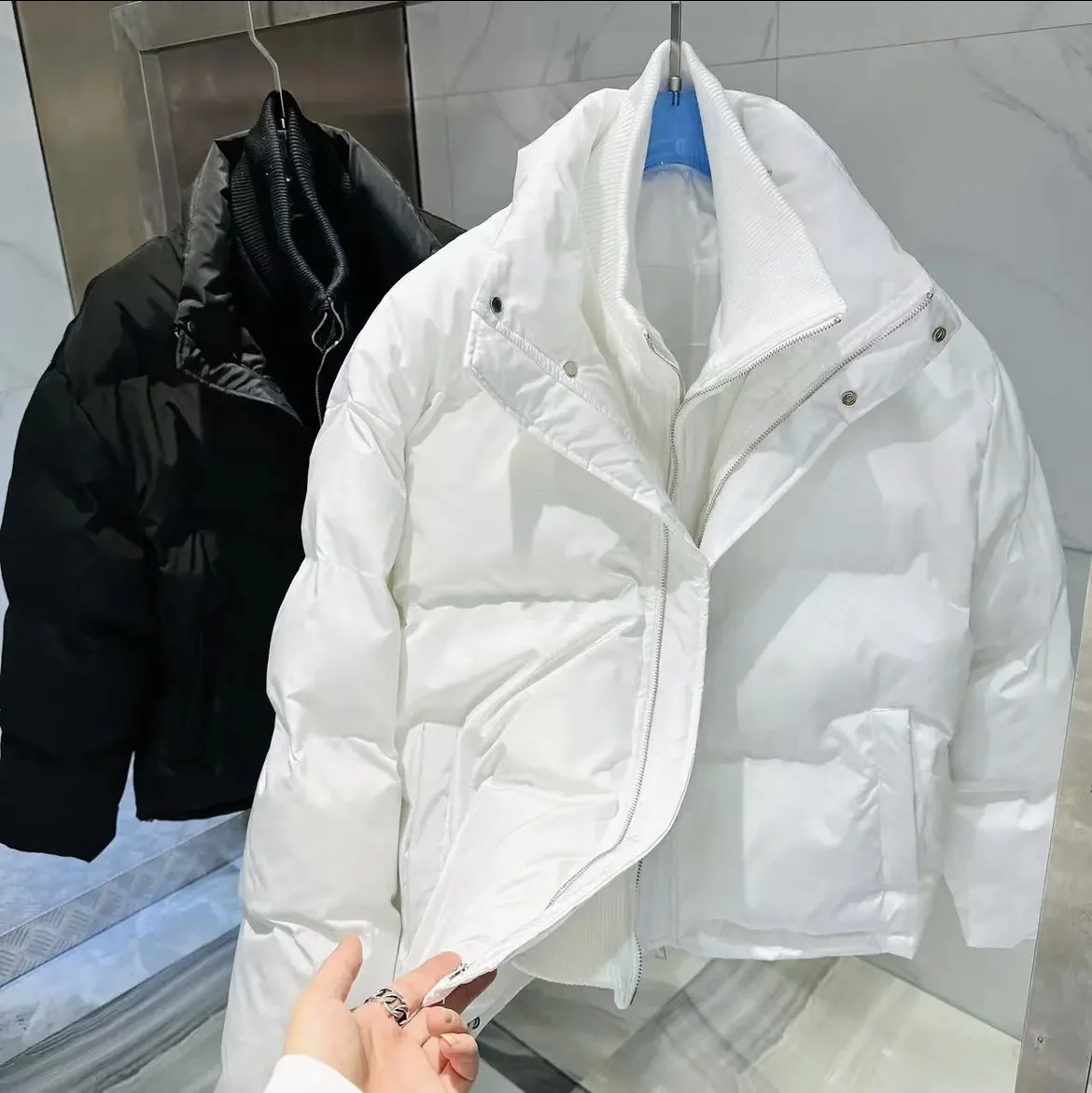 Fashion Men's Women's Winter Double-Layer Collar Solid Color Loose All-Matching Cotton-Padded Jacket Couple Personality Coats