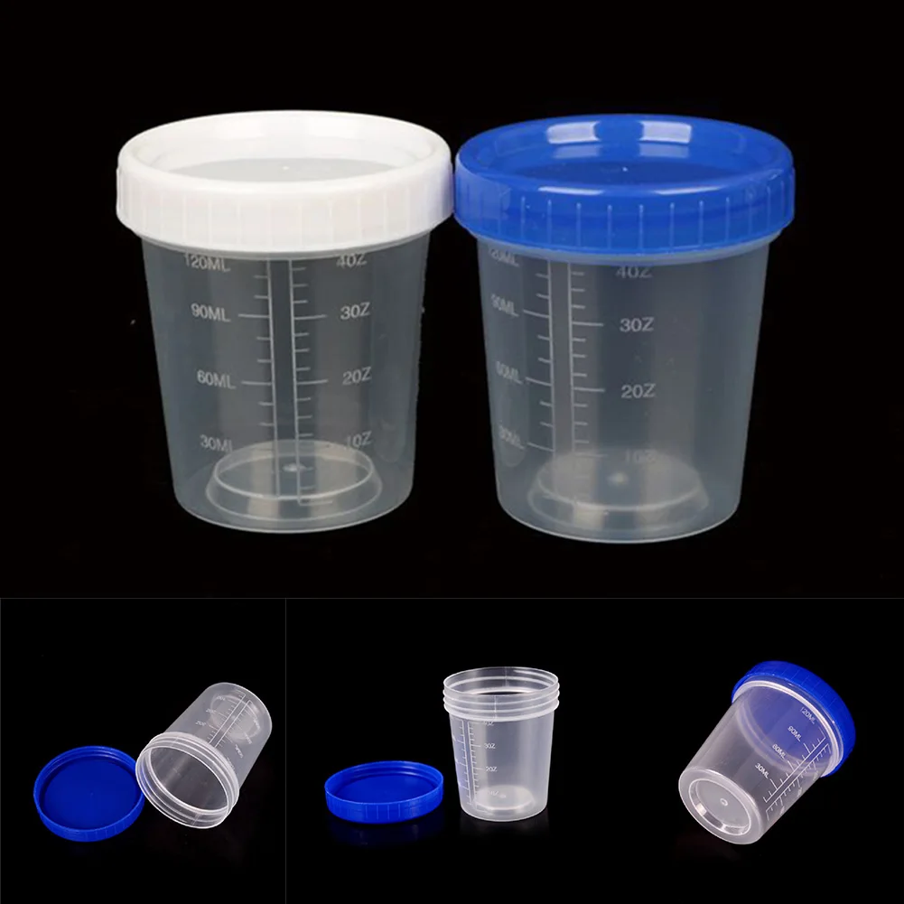 120ml Laboratory Measuring Cup With Lids Plastic Specimen Sample