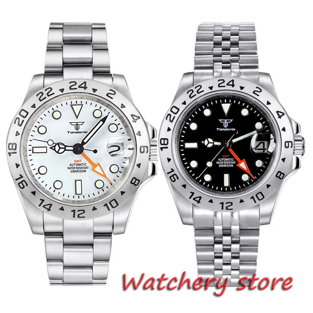 Tandorio 39mm White Dial Orange GMT Sapphire Glass Luminous Dial Japan NH34 NH34A GMT Mechanical Automatic Men's Watch