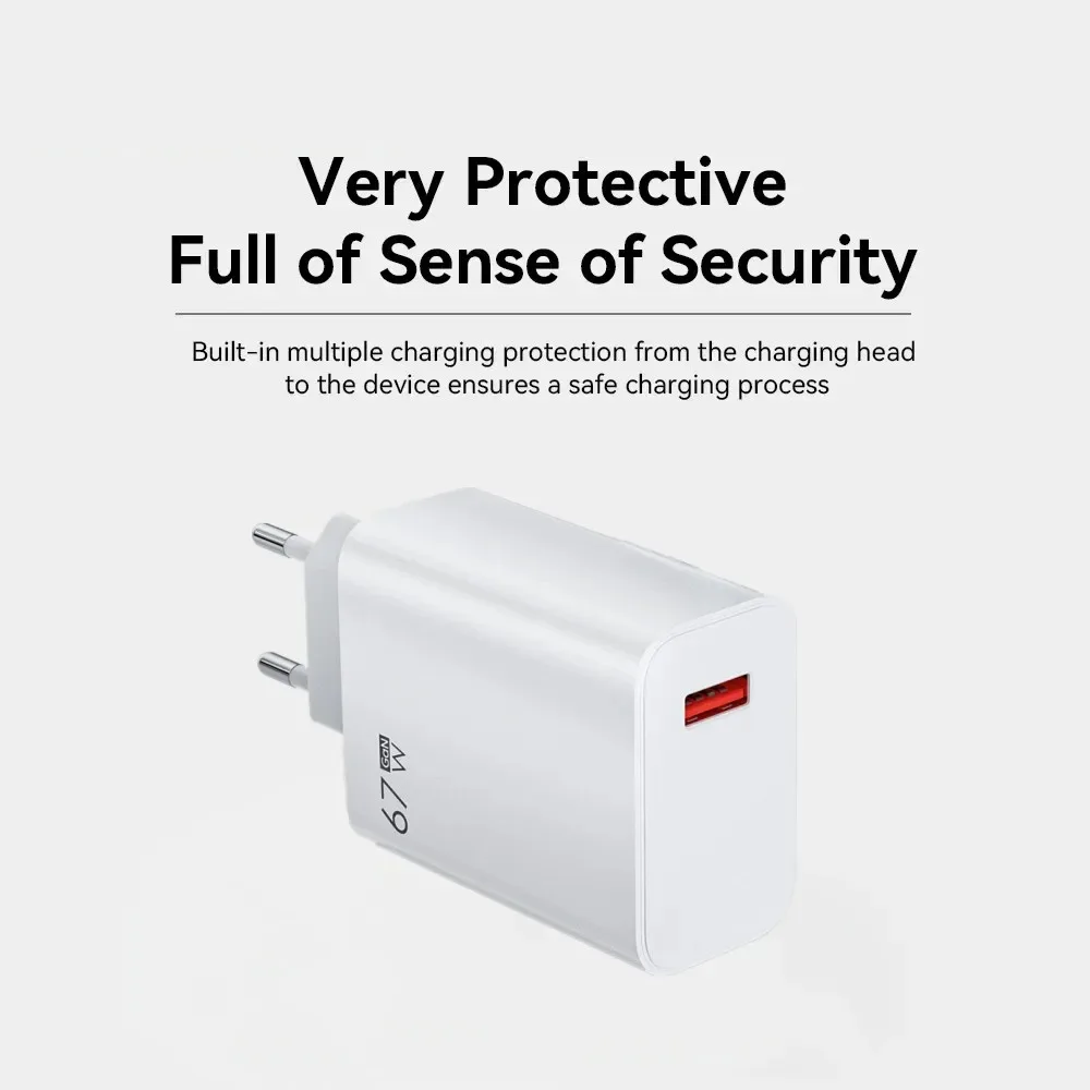EU 67W USB Super Fast Charging Quick Charger  with Type Cable Mobile Phone Charger Adapter For iPhone 15 Xiaomi Samsung Huawei