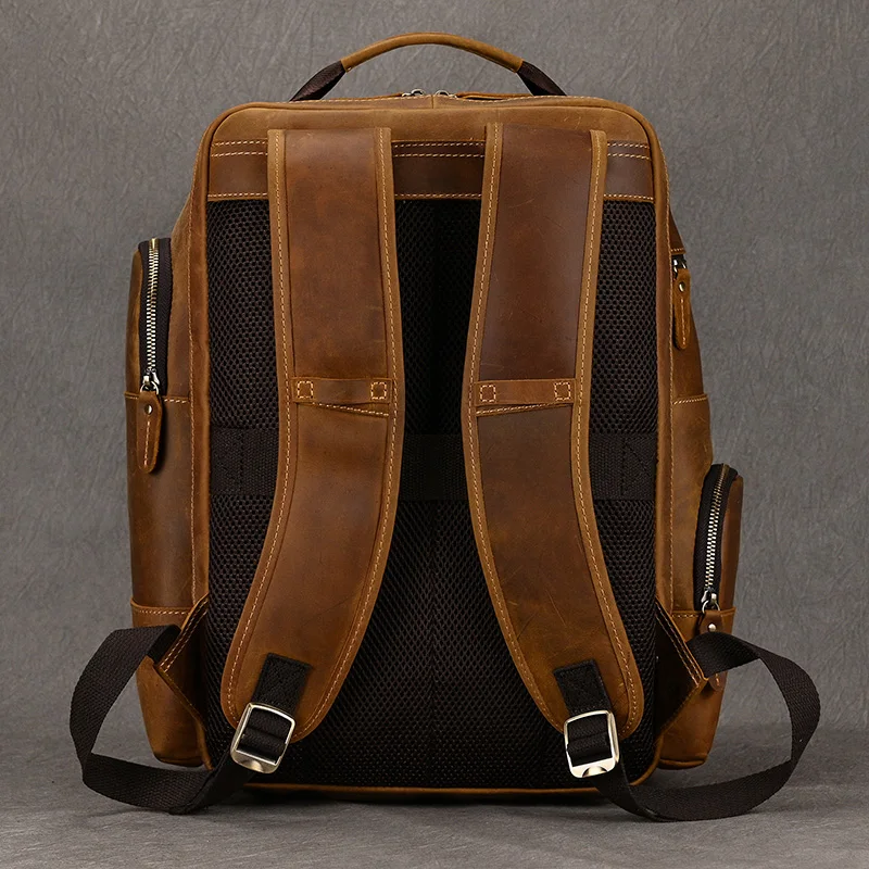 Hot Multifunction Fashion Men Backpack Vintage Leather Backpack Leather School Bag Neutral Large Travel Backpack Daypack Men 3