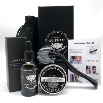 Beard Care Set Beard Serum Oil Balm Beard Comb Bristle Brush Scissors Beard Oil Beard Growth Set Men Beard Care Kit roller micro