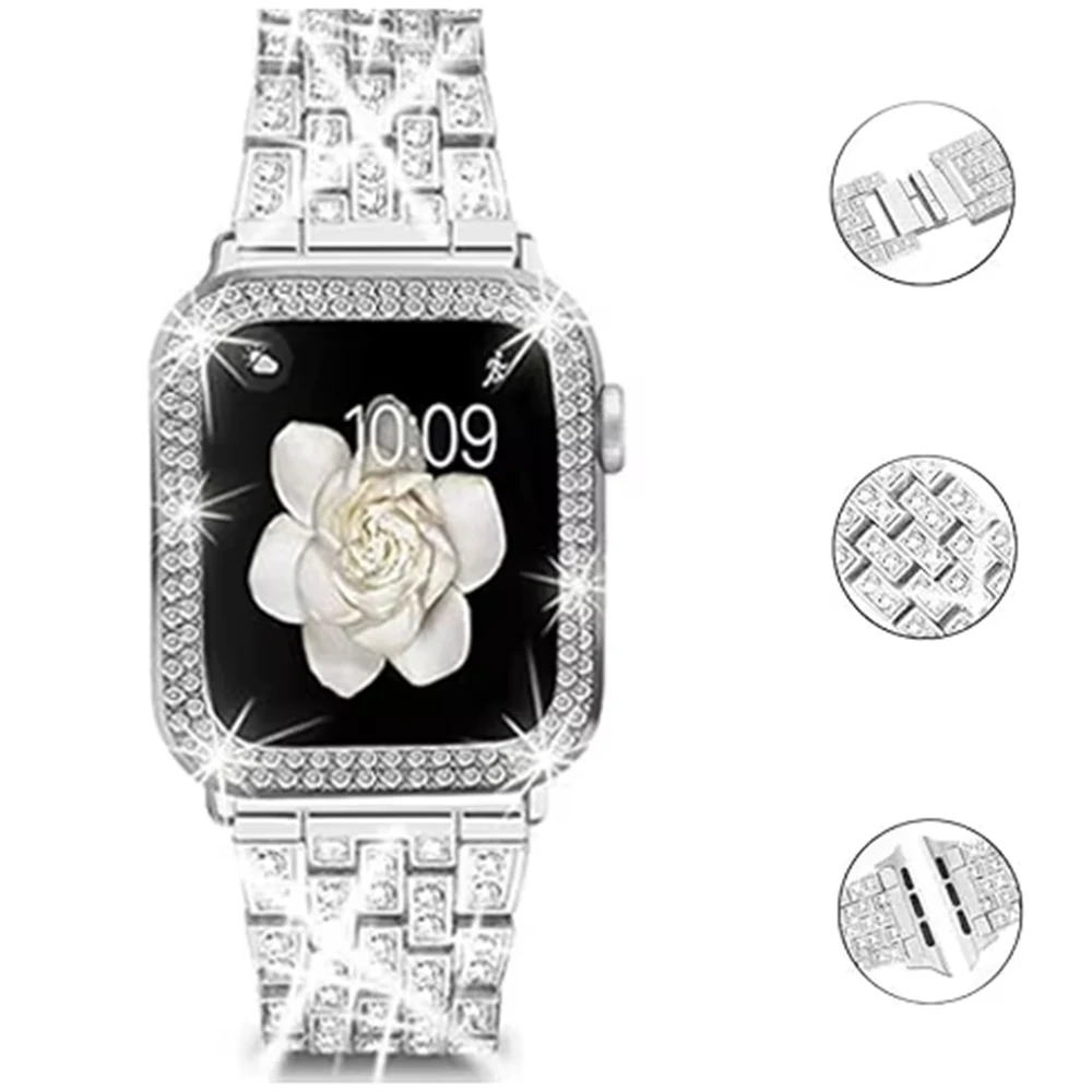 Elegant Diamond Watch Band and Glossy Case Set - Stylish Strap with Protective Cover