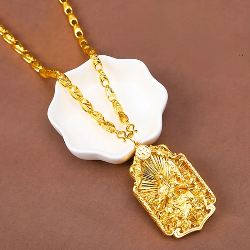 

Genuine Pure 24k Gold Color 60cm Necklace for Men Bro Father Bro Melon Seeds Chain Wih Square Pendant Necklaces Jewelry Gifts