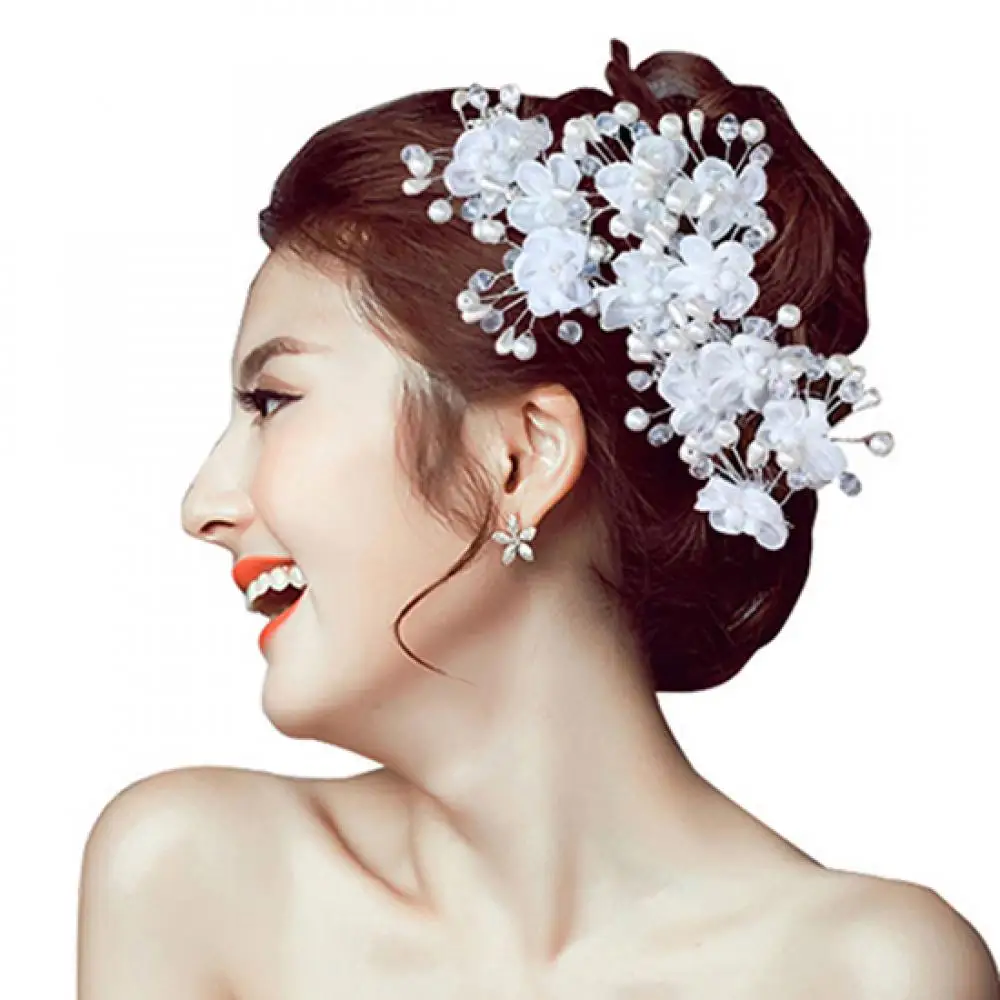 

1Pc Flower Faux Pearl Wedding Hair Pin Headwear White Hair Clip Bride Jewelry
