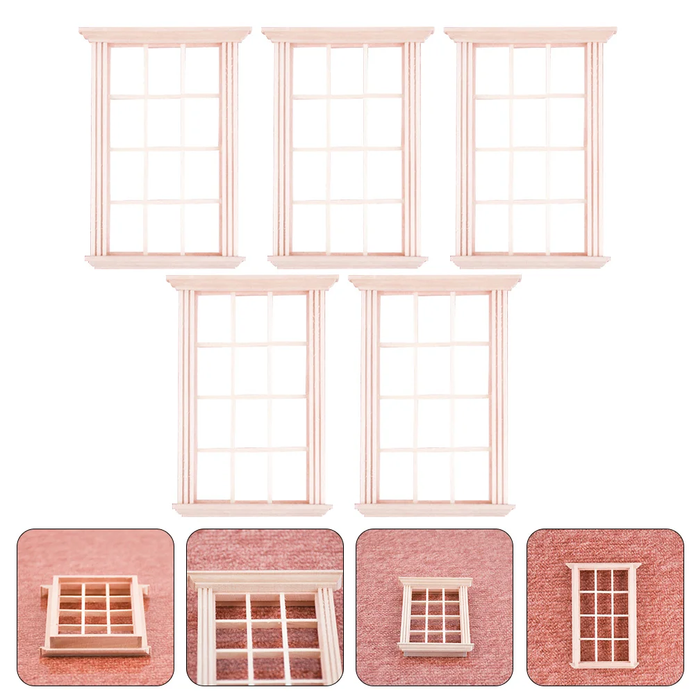 

5 Pcs Window Frame Model Furniture Wooden Shutters Miniatures Dolls House Windows Decoration Accessories Prop