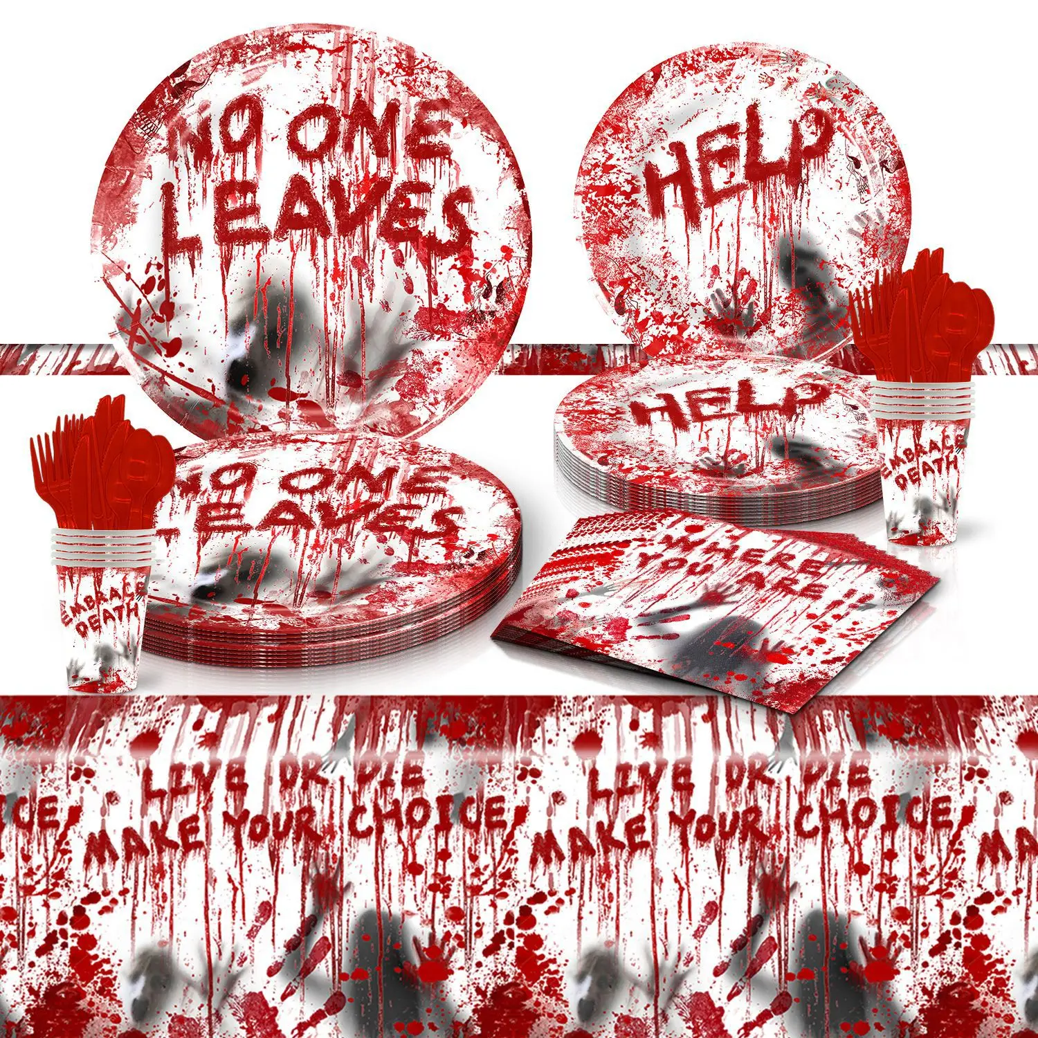 Halloween Party Tableware Set Festive Party Plates Napkins Tablecloth Disposable Tableware 10/12Guests Halloween Decoration