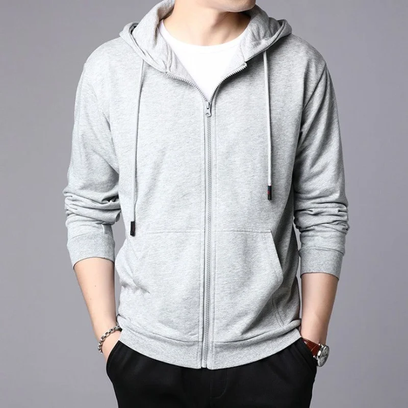 2023 New Men's Clothing Long Sleeve Hooded Lace Autumn Winter Casual Fashion Solid Color Zipper Printed All-match Tops