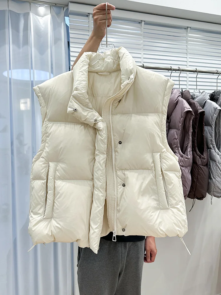 Loose 90 White Duck Down Collar Gray Down Vest for Women 2023 New Simple Woman Thickened Straight Short Waistcoat Outer Wear
