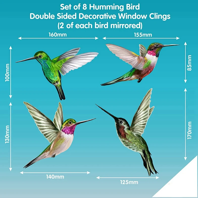 ABFB-8 Large Beautiful Humming Bird Static Cling Window Stickers Hummingbird Anti Collision Bird Strike Window Stickers