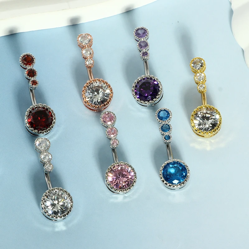 7 color choose stainless steel belly button rings crystal navel jewelry for women 14 gaugess belly button piercings wholesales