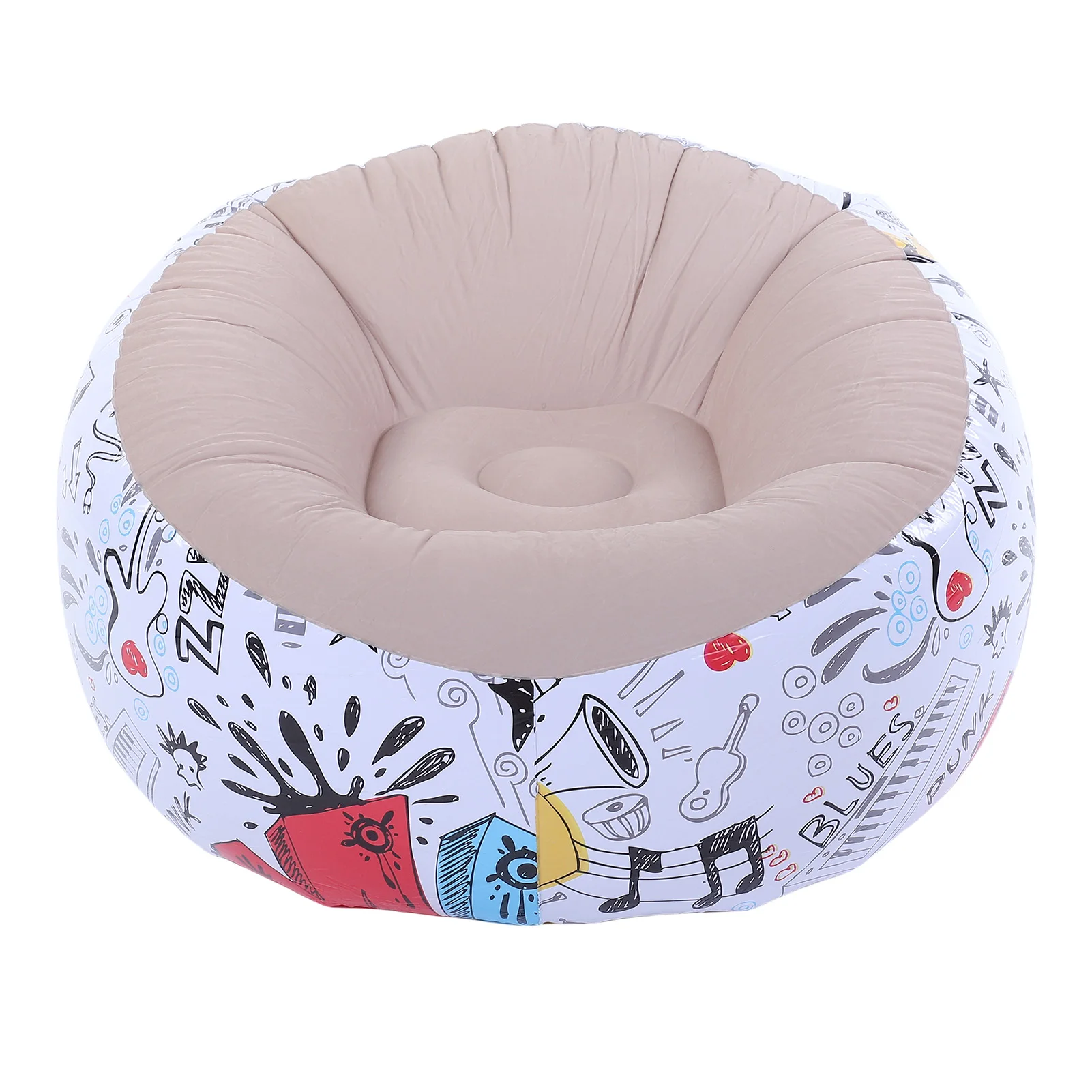 Beanless Bag Inflatable Bean Bag Chair Doodle Pattern PVC Flocked Blow Up Sofa Chair for Living Room Bedroom Blow Up Sofa Chair