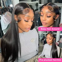 Perruque Lace Frontal Wig naturelle vietnamienne, cheveux lisses, Super Double tirage, noir naturel, pre-plucked, HD 4