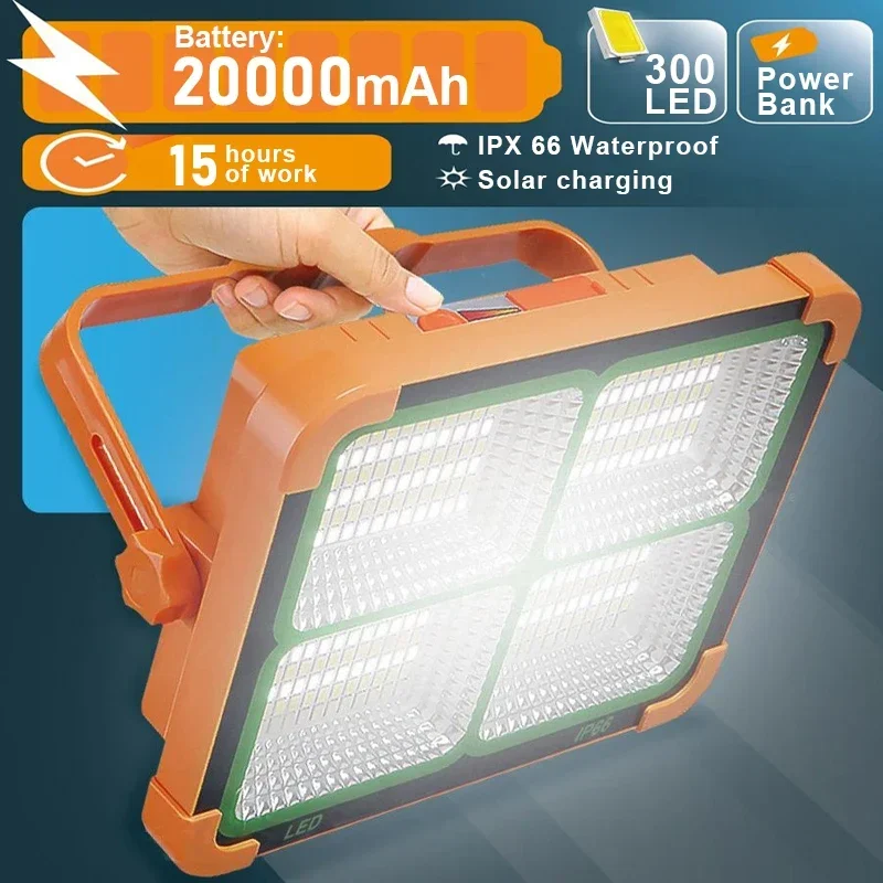 Camping Lantern 20000mAh High Solar Rechargeable LED Tent Light with Magnet Powerful Flashlight Power Bank Repair Emergency Lamp Portable Camping Light