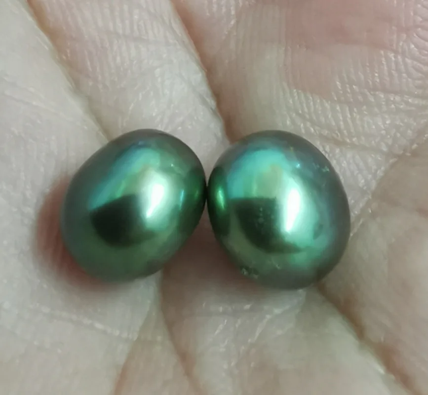 Pair 8-9mm green flat bottom Loose Pearl half drilled Women Wedding Party Jewelry Accessories Necklace Earring Ring Bracelet 89
