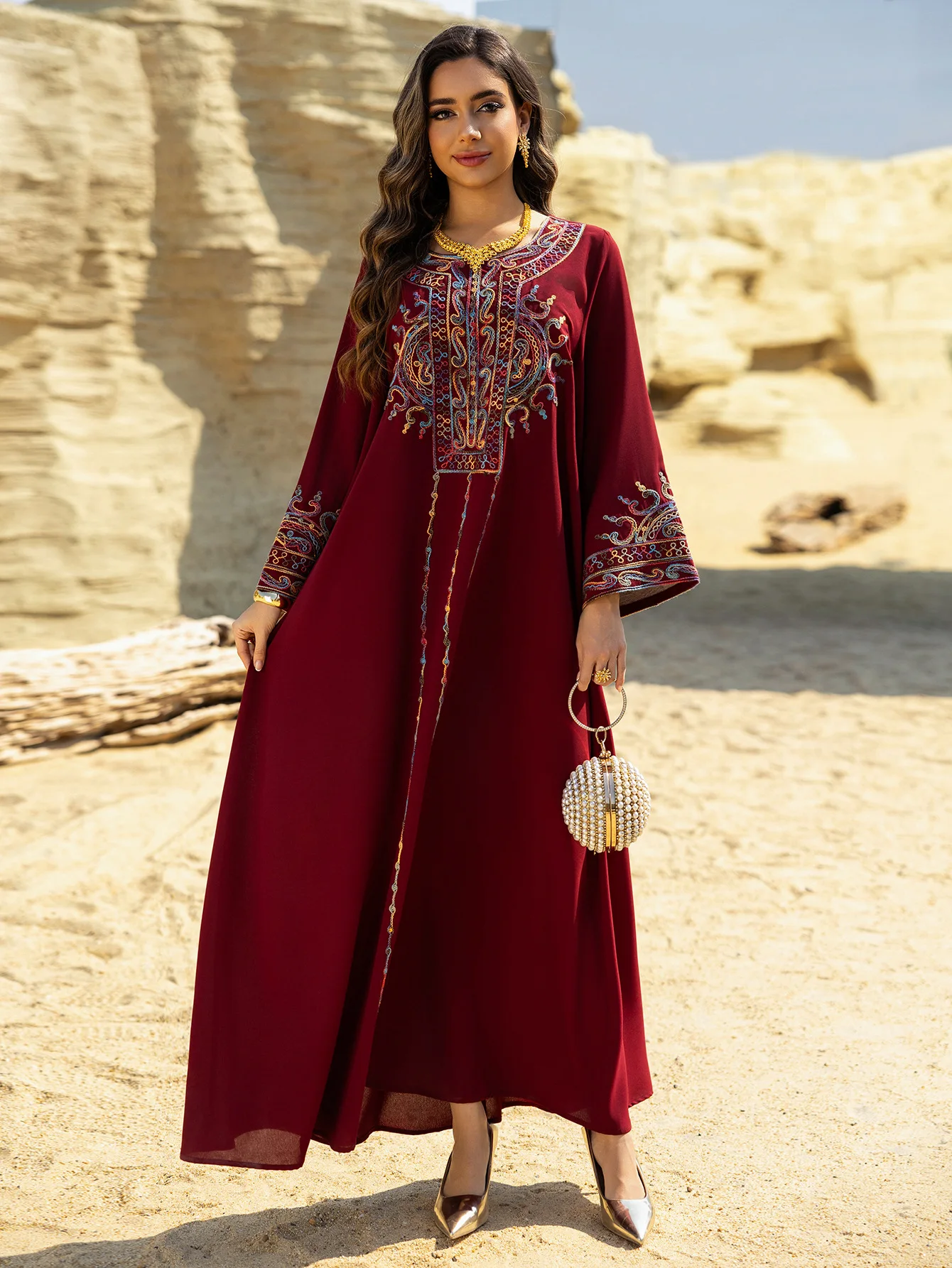 Embroidered dress for Eid for women, Islamic party abaya, caftan, robe, jellabiya, Morocco, Dubai, party caftan, festive large Ramadan.