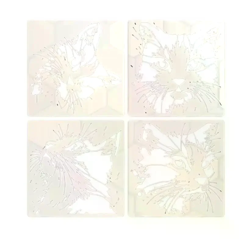 4개/세트 고양이 그림 스텐실, 귀여운 새끼 고양이 패턴이 있는 재사용 가능한 속이 빈 DIY 몰드, 나무 간판, 벽, 저널에 적합