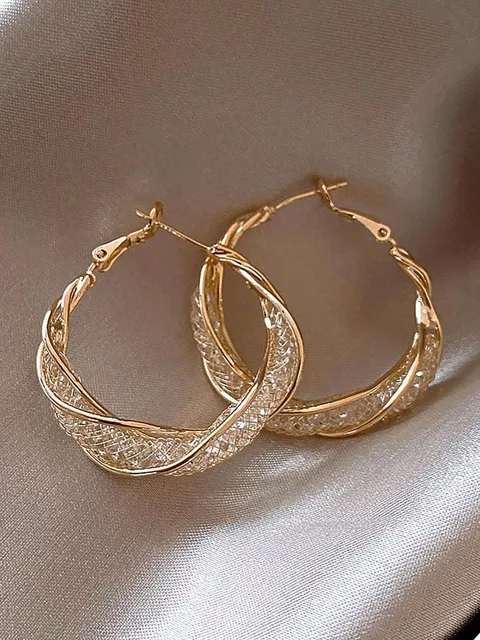 Gorgeous Intertwined Gold Color Hoop Earrings With Intricate Mesh Stylish Style Earrings For Women Party Gift Jewelry