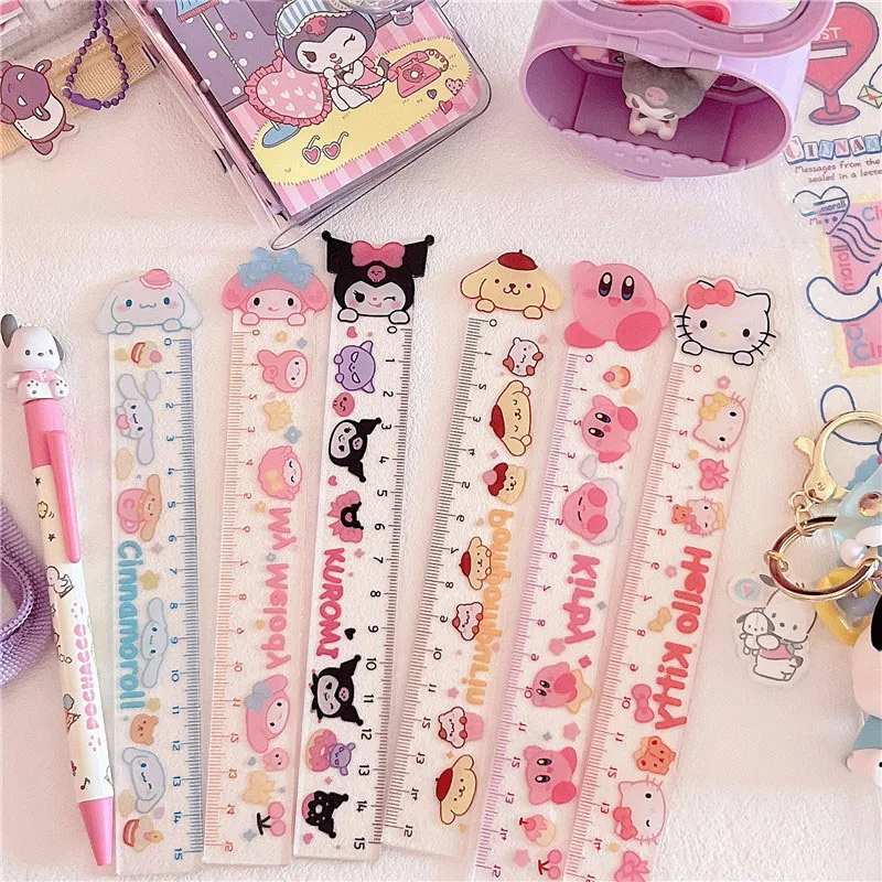 

Kawaii Kuromi Cinnamoroll My Melody Acrylic Transparent Ruler Student Sanrioed Anime Measuring Stationery 15Cm Scale Girl Gift