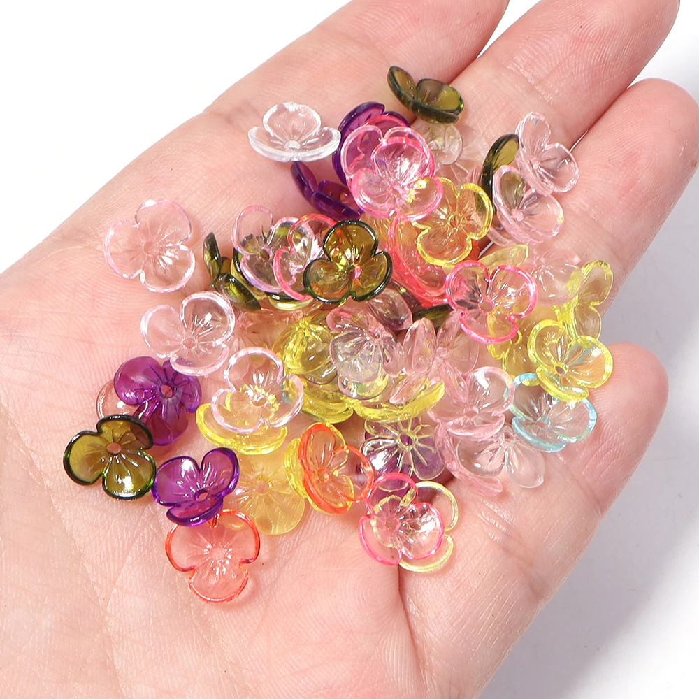100 Stück/Lot farbige Blumenperlenkappen, lose Abstandshalter-Resinperlen für die Schmuckherstellung, DIY handgemachte Halsketten, Armbänder, Deko-Accessoires – Detail 7