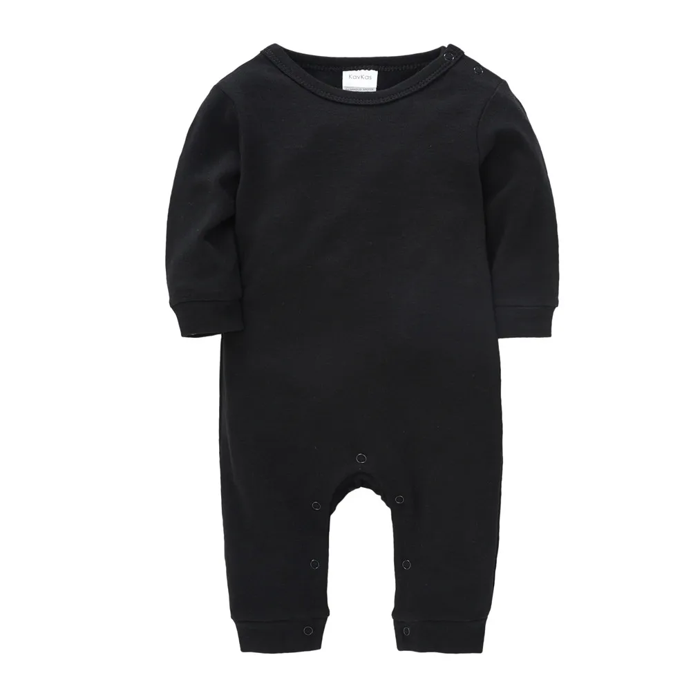Kavkas Solid Black Baby Rompers Unisex 0-18M Full Sleeve Clothes One Piece 100% Cotton Overalls Infant Jumpsuit 1