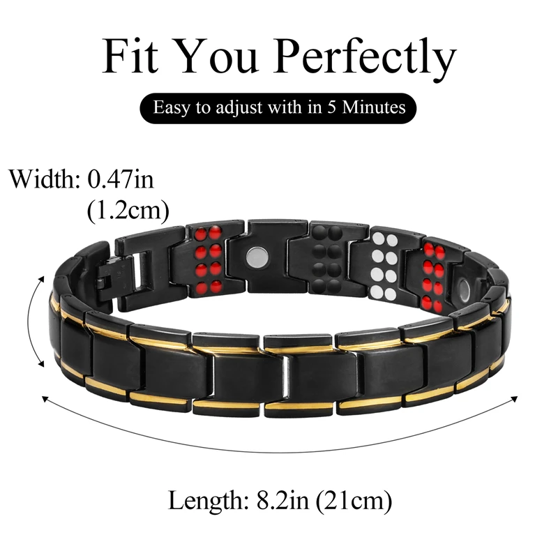 Stylish Magnetic Therapy Bracelet for Men Effective Pain Relief 109 Pcs Energy Germanium Bangle 316L Stainless Steel Jewelry